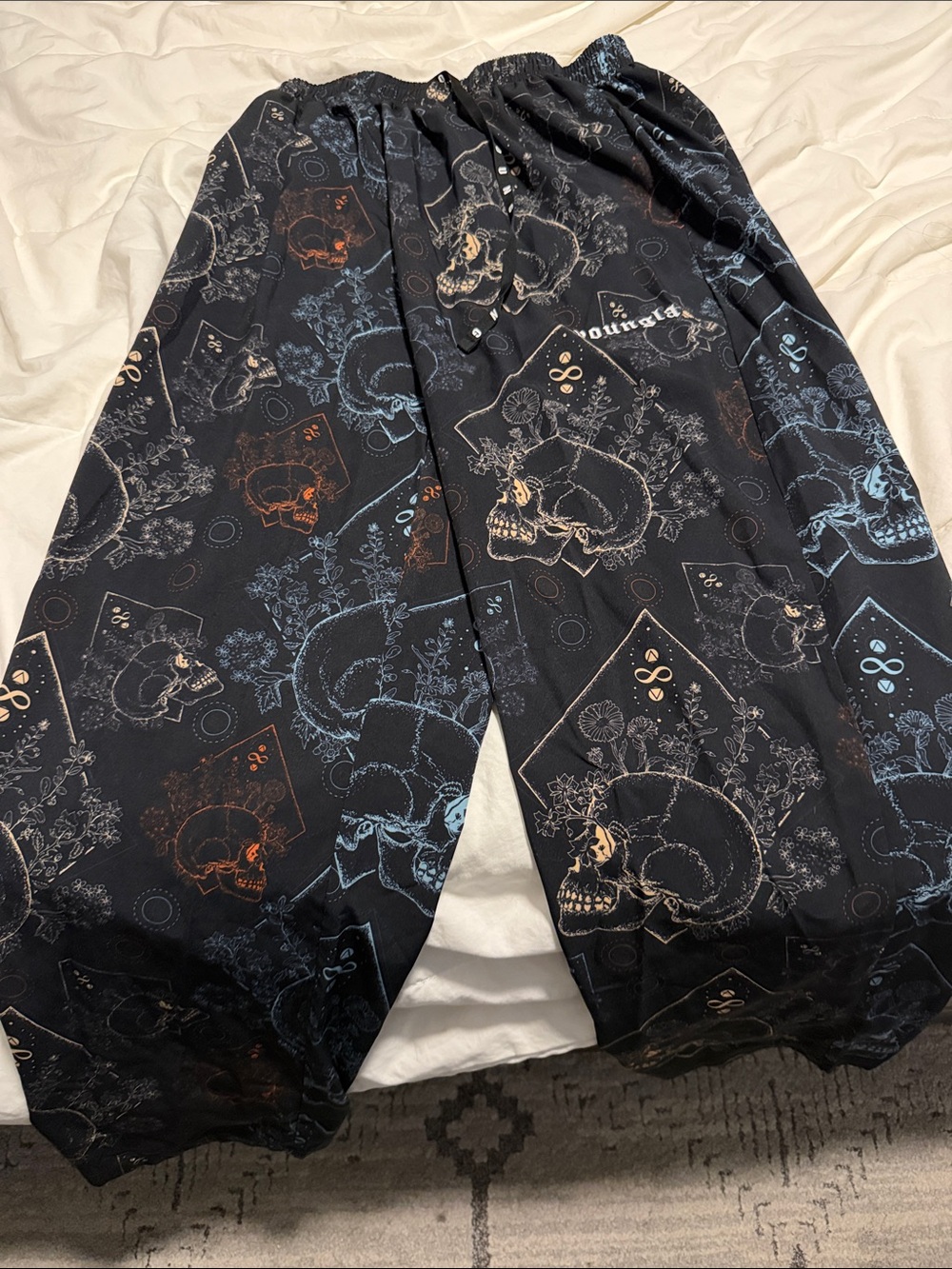 YoungLA Black Joggers with Skull & Floral Print